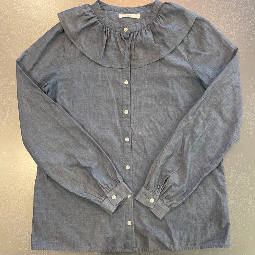 Doen Chambray Ruffle Collar Blouse